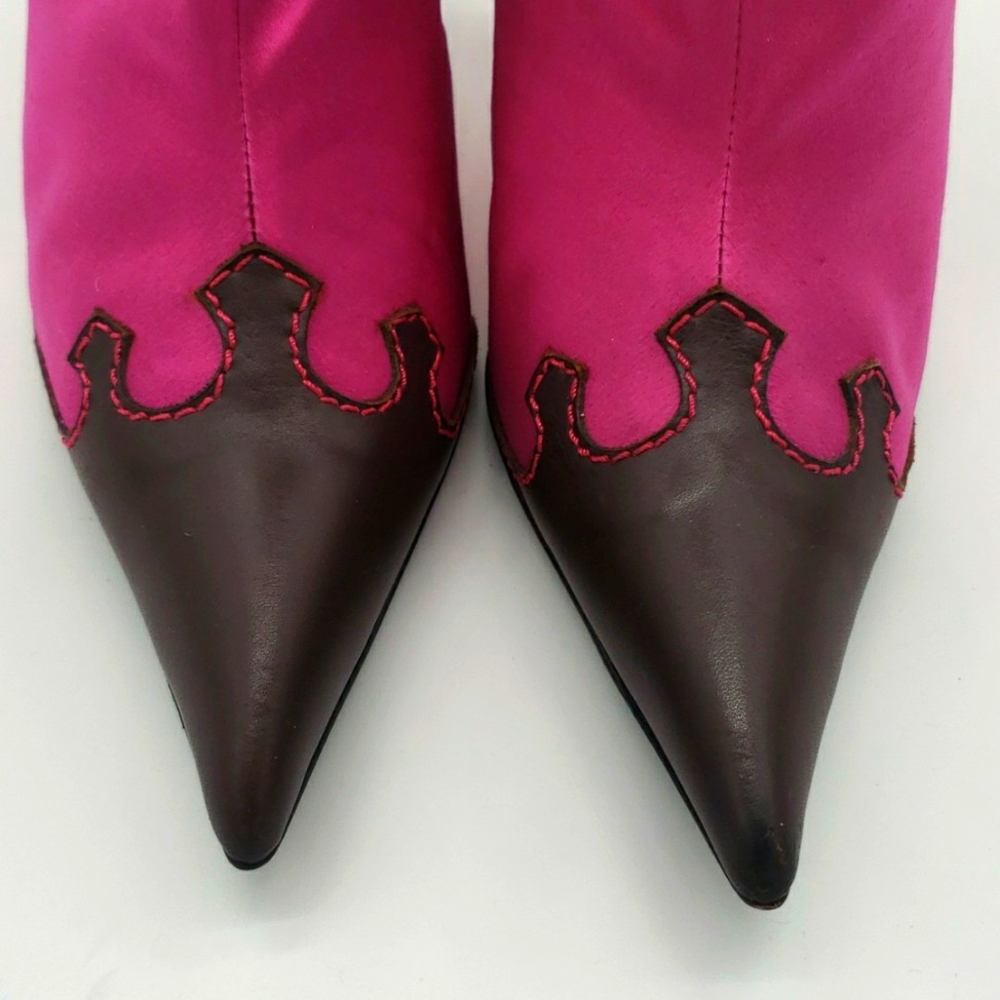 GIUSEPPE ZANOTTI SIZE 40 COLOR PINK SATIN AND BROWN LEATHER 100% AUTHENTIC NEW - Picture 11 of 17